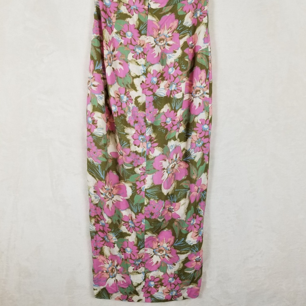 Zara Midi Dress Women Small Pink Floral Linen Blend Halter Button Front Boho - Picture 5 of 10